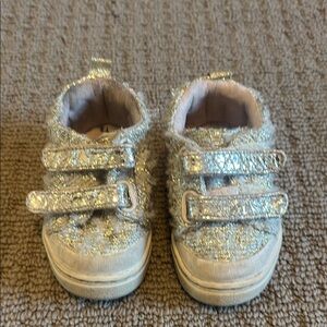 Toms Sparkly Silver Sneakers with Velcro Straps size 3